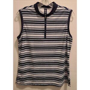 Lillie Green Women's‎ Sleeveless 1/4 Zip Golf Top Striped Polyester Stretch Sz M